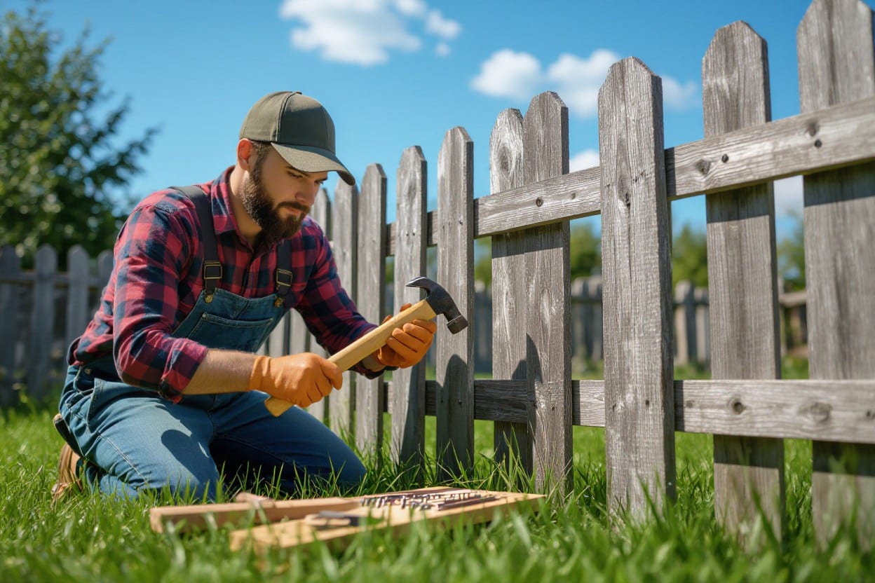 A man doing fence repair tips